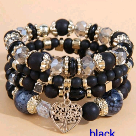 A009 /9 Colors/ Elegant Beaded Bracelet Set With Heart Charm - Picture 13 of 16